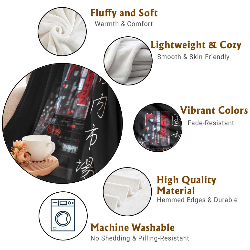 Distress JDM Drift Car Throw Blanket Distress Japanese Automotive Tuning Car - Wonder Print Shop