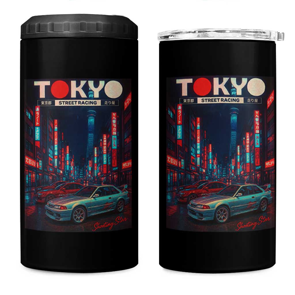 Distress JDM Tokyo Japan Drift Race Car 4 in 1 Can Cooler Tumbler Retro Vintage Japanese Graphic - Wonder Print Shop