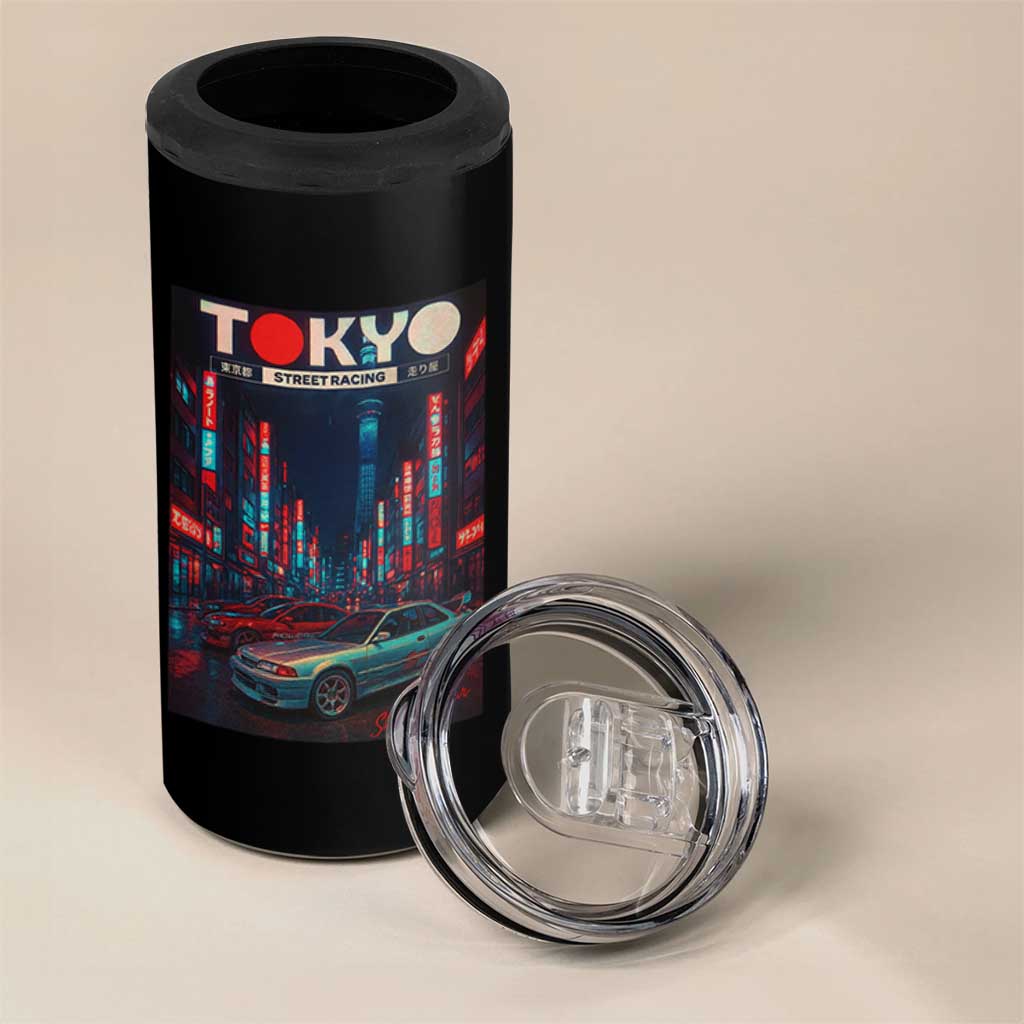 Distress JDM Tokyo Japan Drift Race Car 4 in 1 Can Cooler Tumbler Retro Vintage Japanese Graphic - Wonder Print Shop