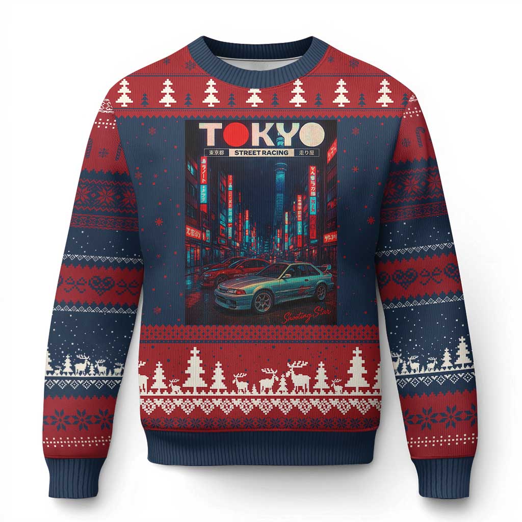 Distress JDM Tokyo Japan Drift Race Car Ugly Christmas Sweater Retro Vintage Japanese Graphic - Wonder Print Shop
