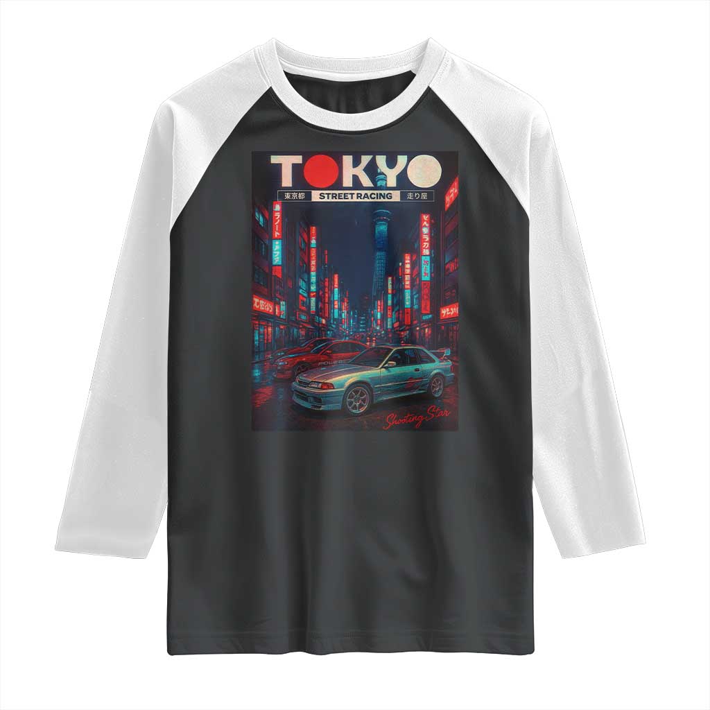 Distress JDM Tokyo Japan Drift Race Car Raglan Shirt Retro Vintage Japanese Graphic - Wonder Print Shop