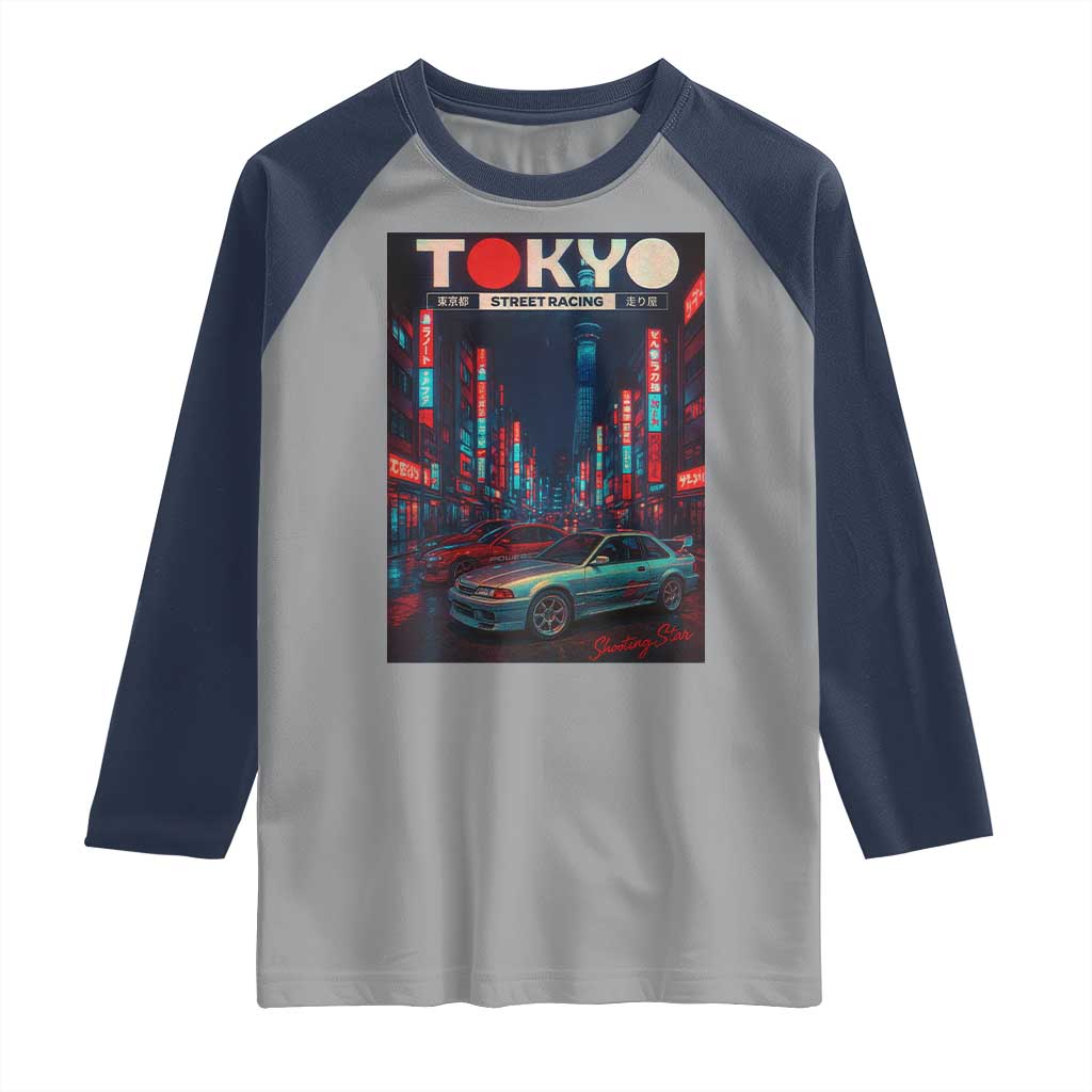 Distress JDM Tokyo Japan Drift Race Car Raglan Shirt Retro Vintage Japanese Graphic - Wonder Print Shop