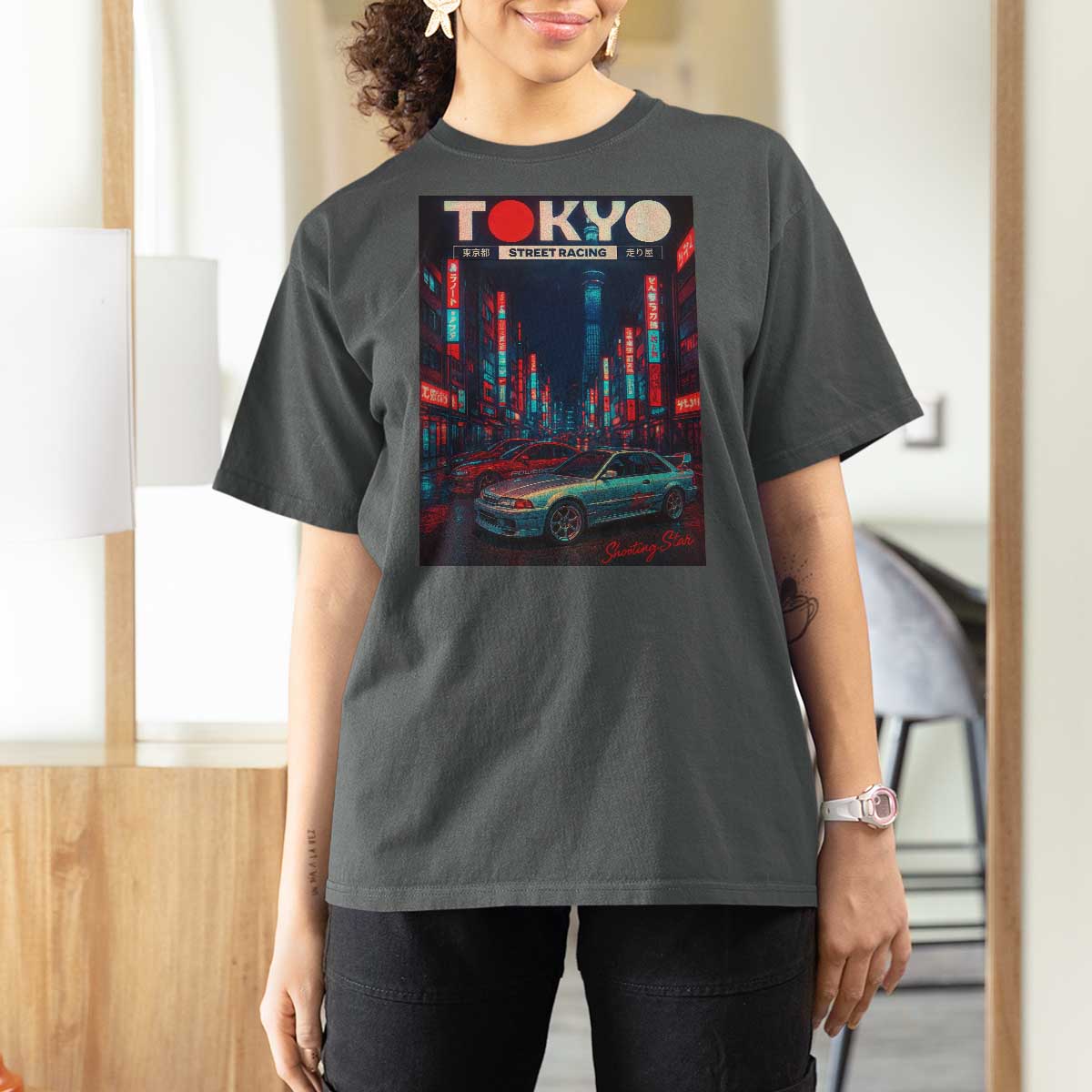 Distress JDM Tokyo Japan Drift Race Car T Shirt For Women Retro Vintage Japanese Graphic - Wonder Print Shop