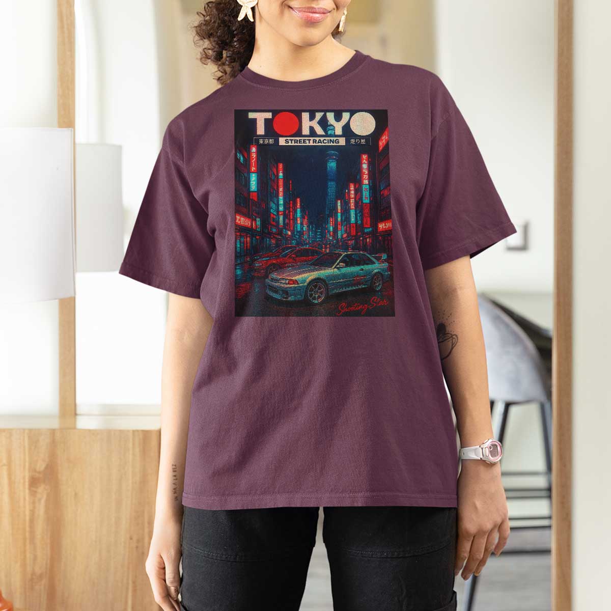 Distress JDM Tokyo Japan Drift Race Car T Shirt For Women Retro Vintage Japanese Graphic - Wonder Print Shop