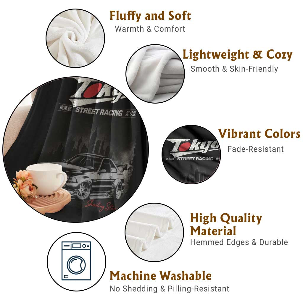 Retro JDM Drift Car Throw Blanket Japanese Tokyo Japan Drifting Race Car - Wonder Print Shop