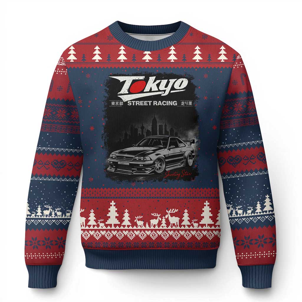 Retro JDM Drift Car Ugly Christmas Sweater Japanese Tokyo Japan Drifting Race Car - Wonder Print Shop