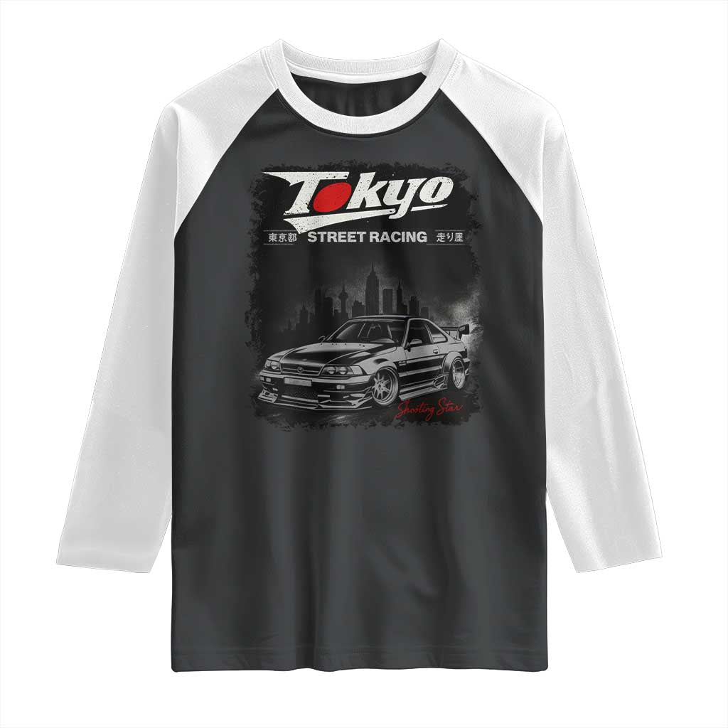 Retro JDM Drift Car Raglan Shirt Japanese Tokyo Japan Drifting Race Car - Wonder Print Shop