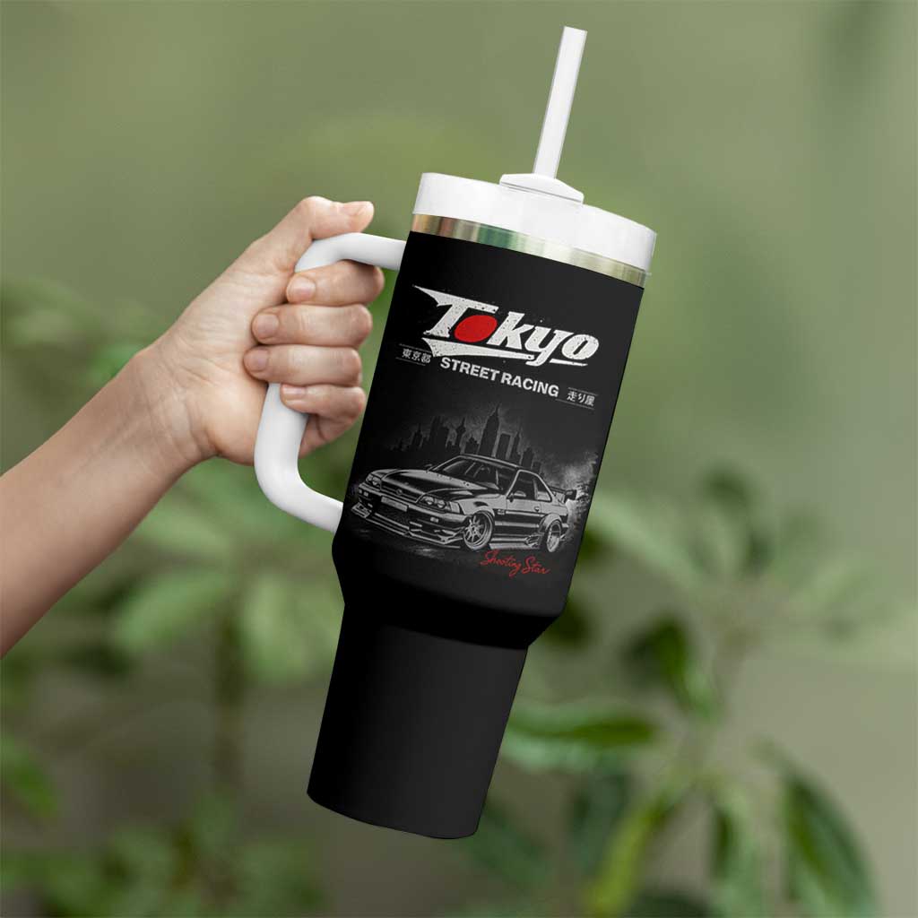 Retro JDM Drift Car Tumbler With Handle Japanese Tokyo Japan Drifting Race Car - Wonder Print Shop
