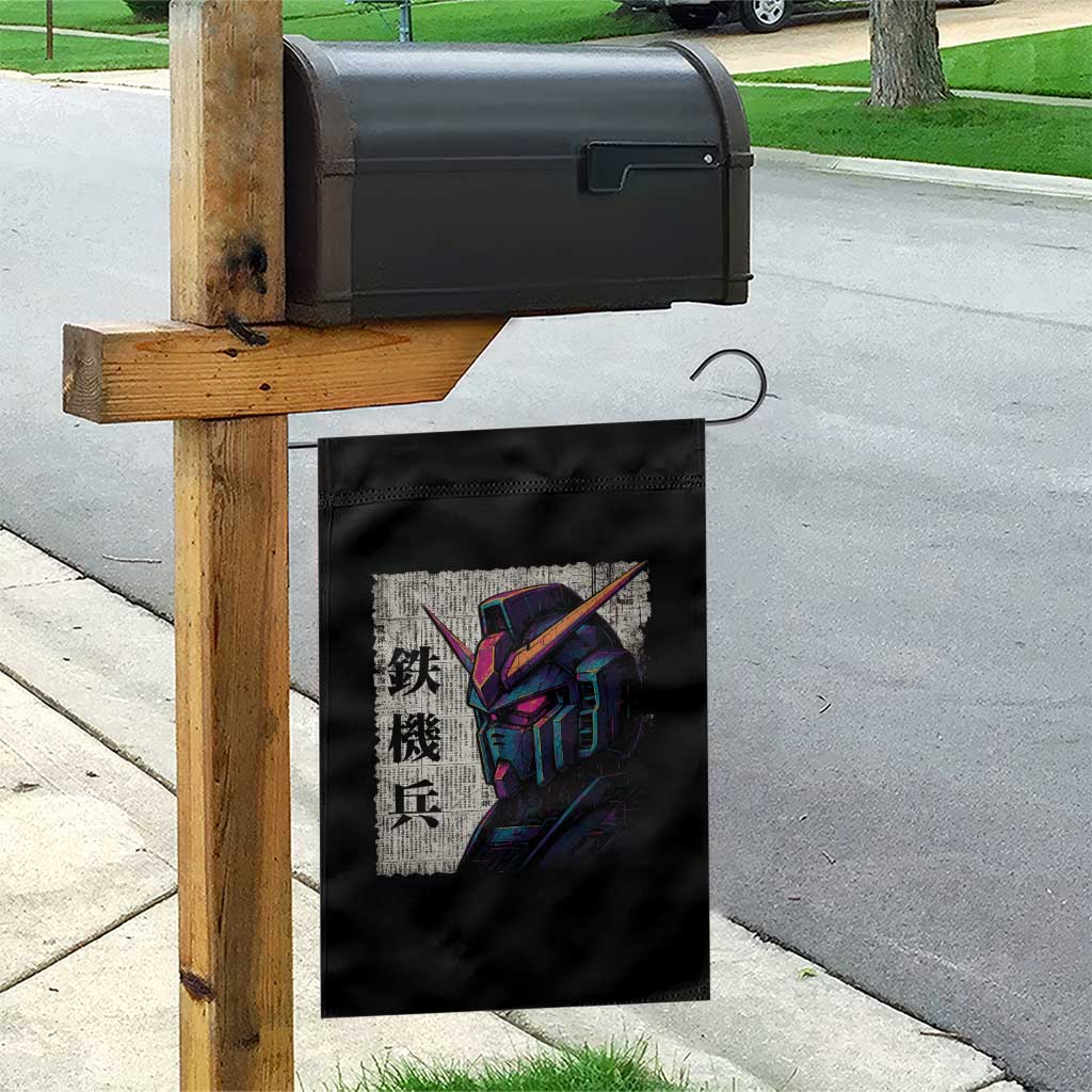 Japanese Mecha Robot Garden Flag Samurai Inspired Futuristic Kanji Design