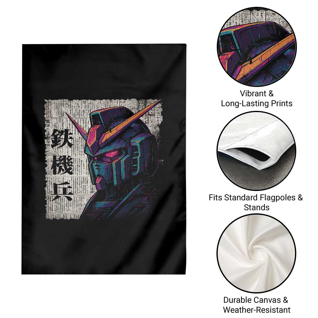 Japanese Mecha Robot Garden Flag Samurai Inspired Futuristic Kanji Design