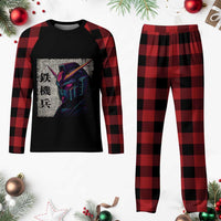 Japanese Mecha Robot Plaid Pajama Set Samurai Inspired Futuristic Kanji Design
