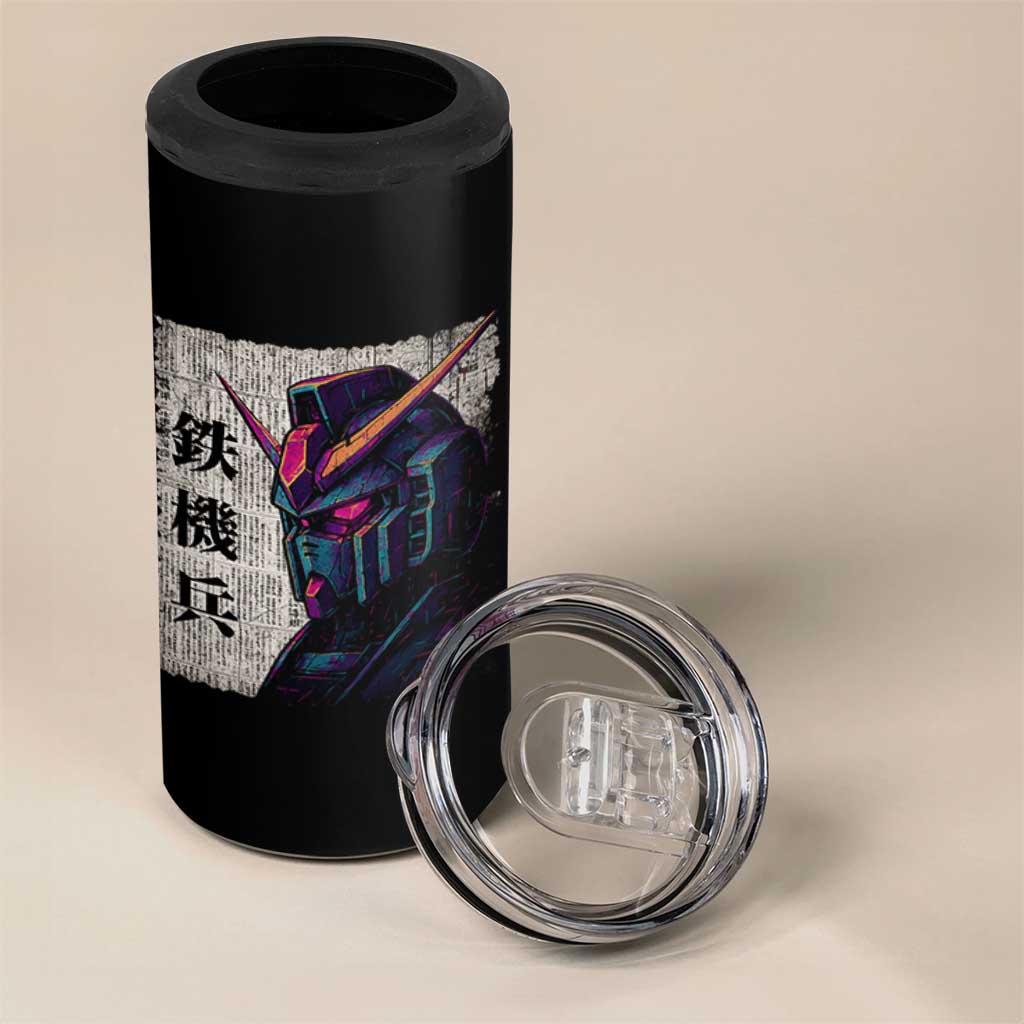 Japanese Mecha Robot 4 in 1 Can Cooler Tumbler Samurai Inspired Futuristic Kanji Design