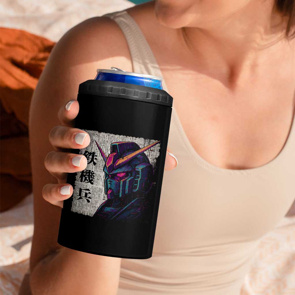 Japanese Mecha Robot 4 in 1 Can Cooler Tumbler Samurai Inspired Futuristic Kanji Design