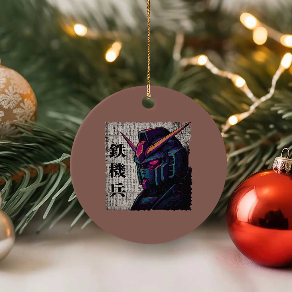 Japanese Mecha Robot Ceramic Ornament Samurai Inspired Futuristic Kanji Design