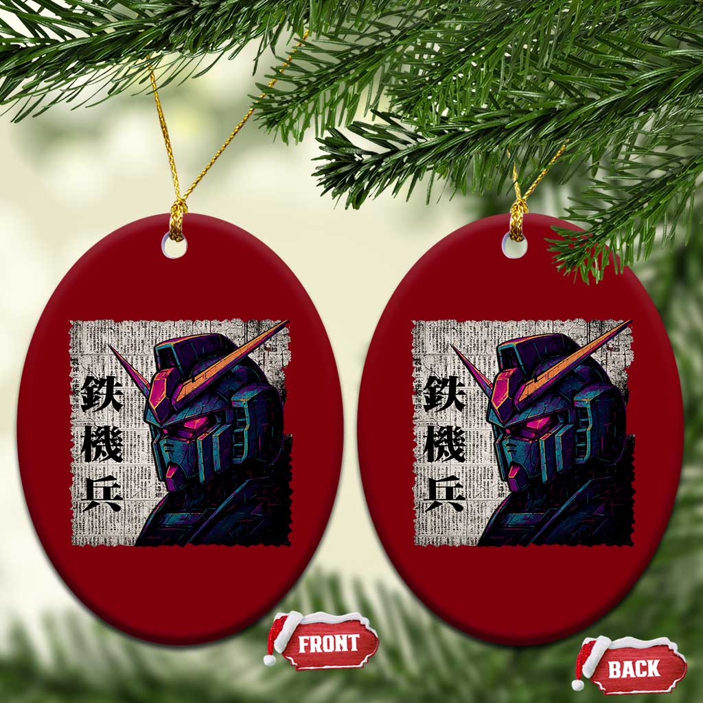 Japanese Mecha Robot Ceramic Ornament Samurai Inspired Futuristic Kanji Design