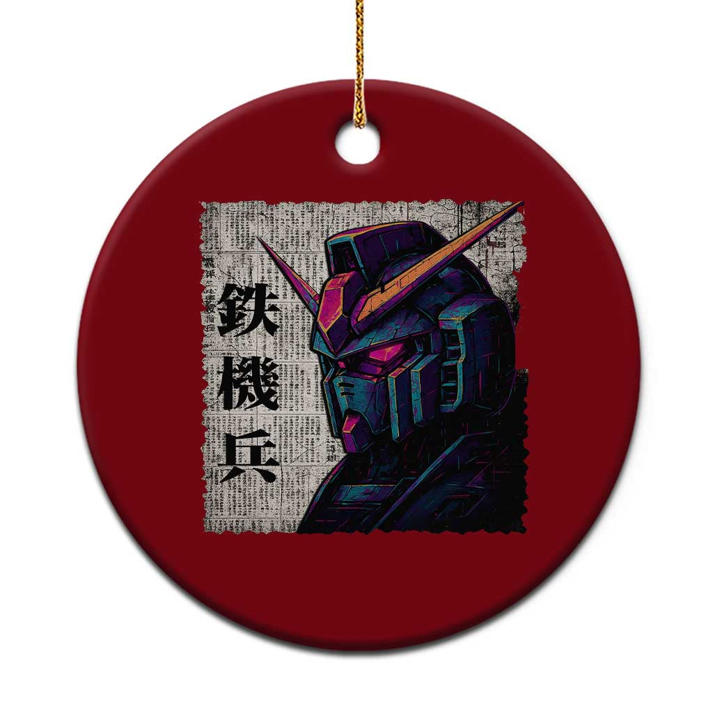 Japanese Mecha Robot Ceramic Ornament Samurai Inspired Futuristic Kanji Design