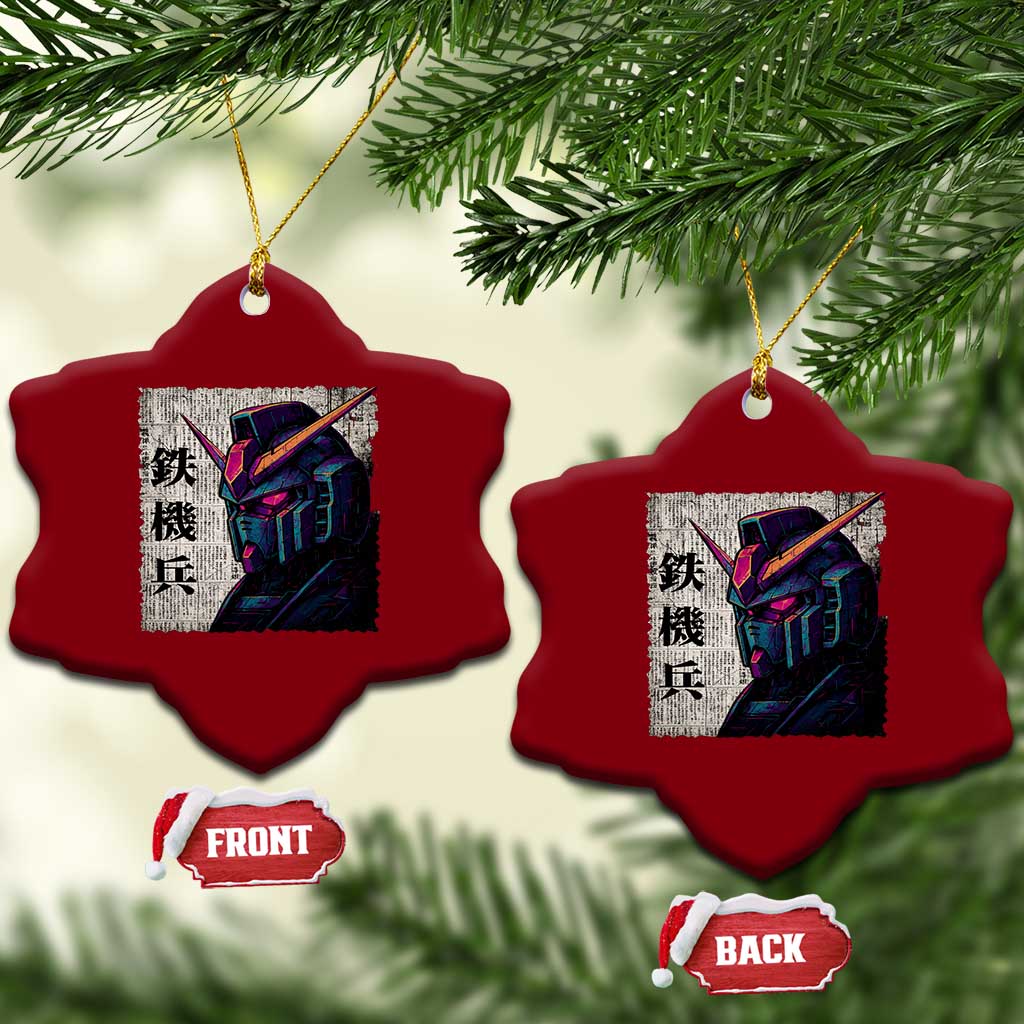 Japanese Mecha Robot Ceramic Ornament Samurai Inspired Futuristic Kanji Design