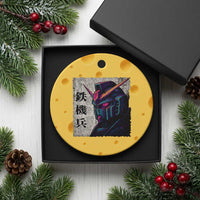 Japanese Mecha Robot Ceramic Ornament Samurai Inspired Futuristic Kanji Design