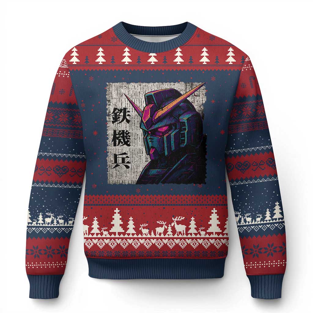 Japanese Mecha Robot Ugly Christmas Sweater Samurai Inspired Futuristic Kanji Design