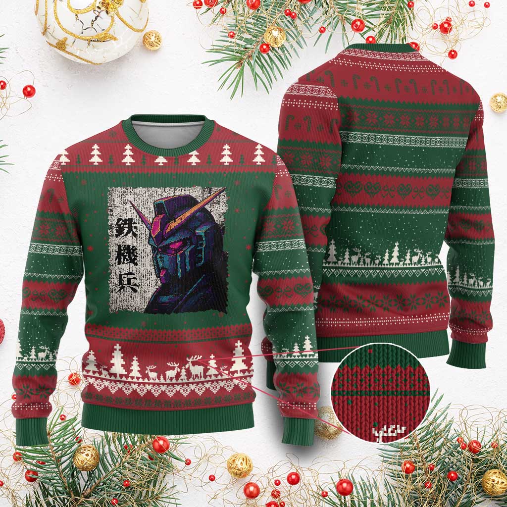 Japanese Mecha Robot Ugly Christmas Sweater Samurai Inspired Futuristic Kanji Design
