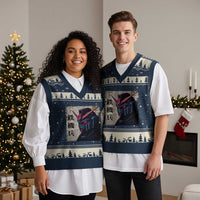Japanese Mecha Robot V-Neck Knit Sweater Vest Samurai Inspired Futuristic Kanji Design