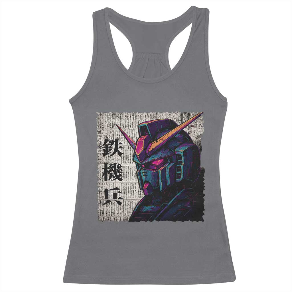 Japanese Mecha Robot Racerback Tank Top Samurai Inspired Futuristic Kanji Design