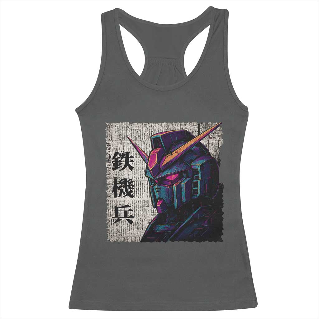 Japanese Mecha Robot Racerback Tank Top Samurai Inspired Futuristic Kanji Design