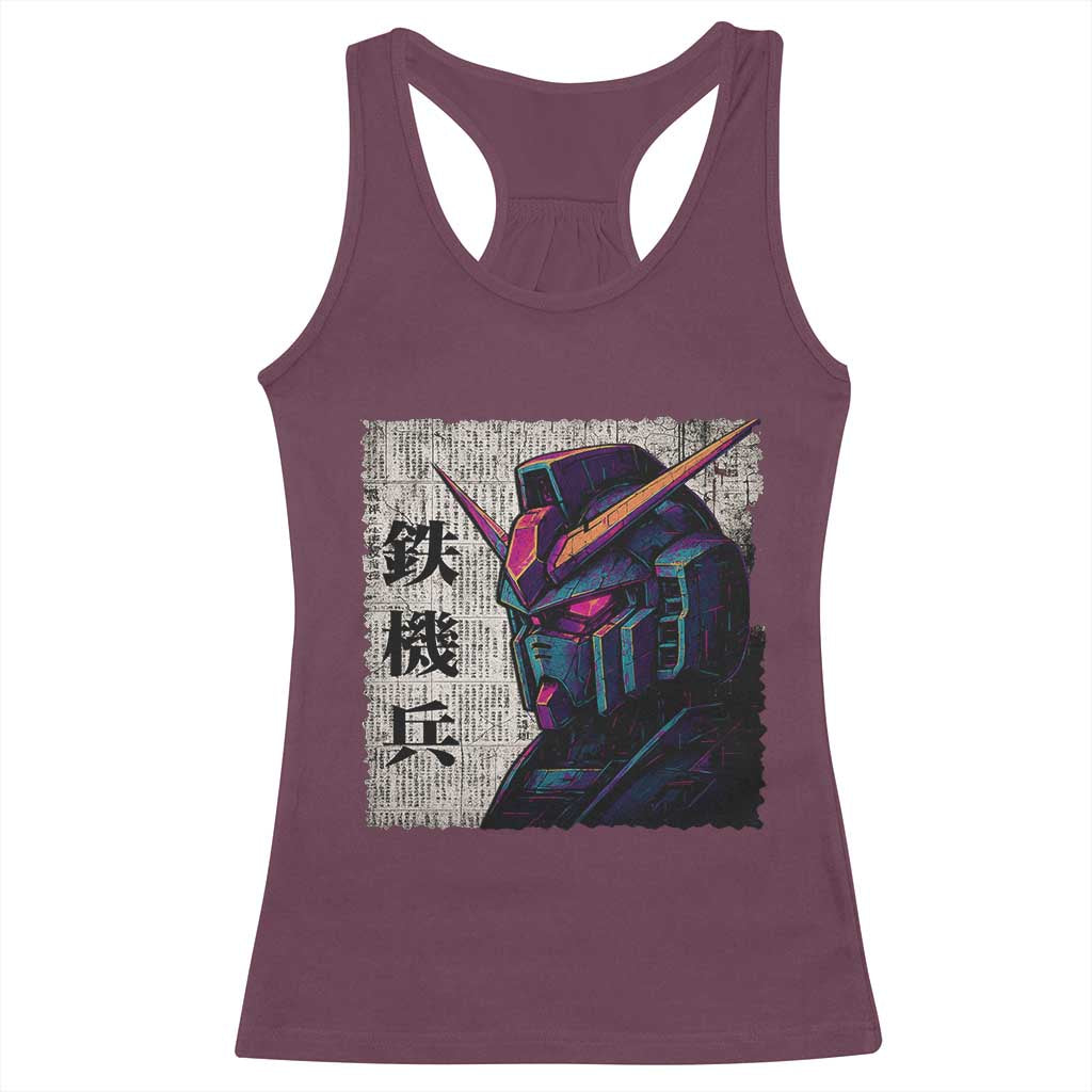 Japanese Mecha Robot Racerback Tank Top Samurai Inspired Futuristic Kanji Design