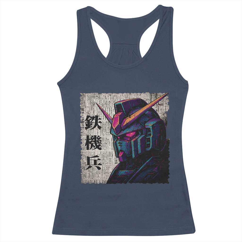 Japanese Mecha Robot Racerback Tank Top Samurai Inspired Futuristic Kanji Design