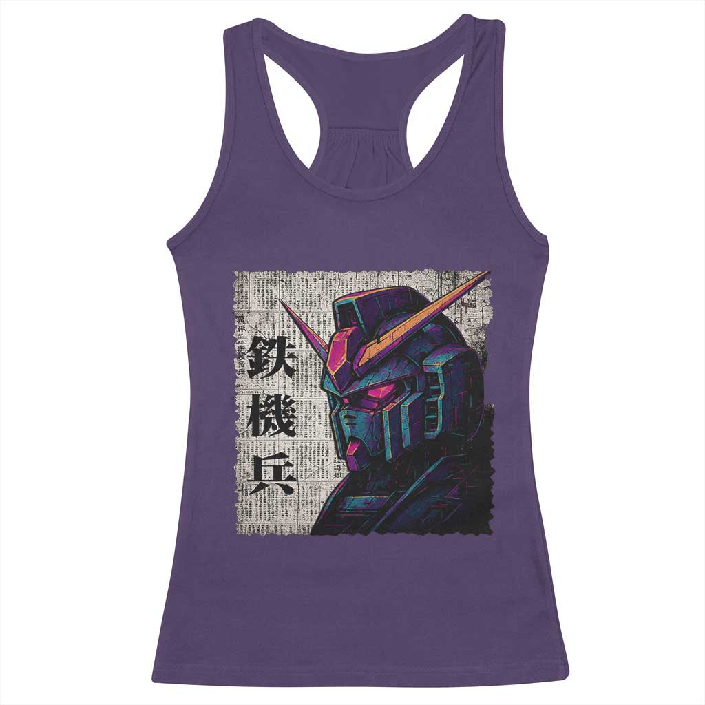 Japanese Mecha Robot Racerback Tank Top Samurai Inspired Futuristic Kanji Design
