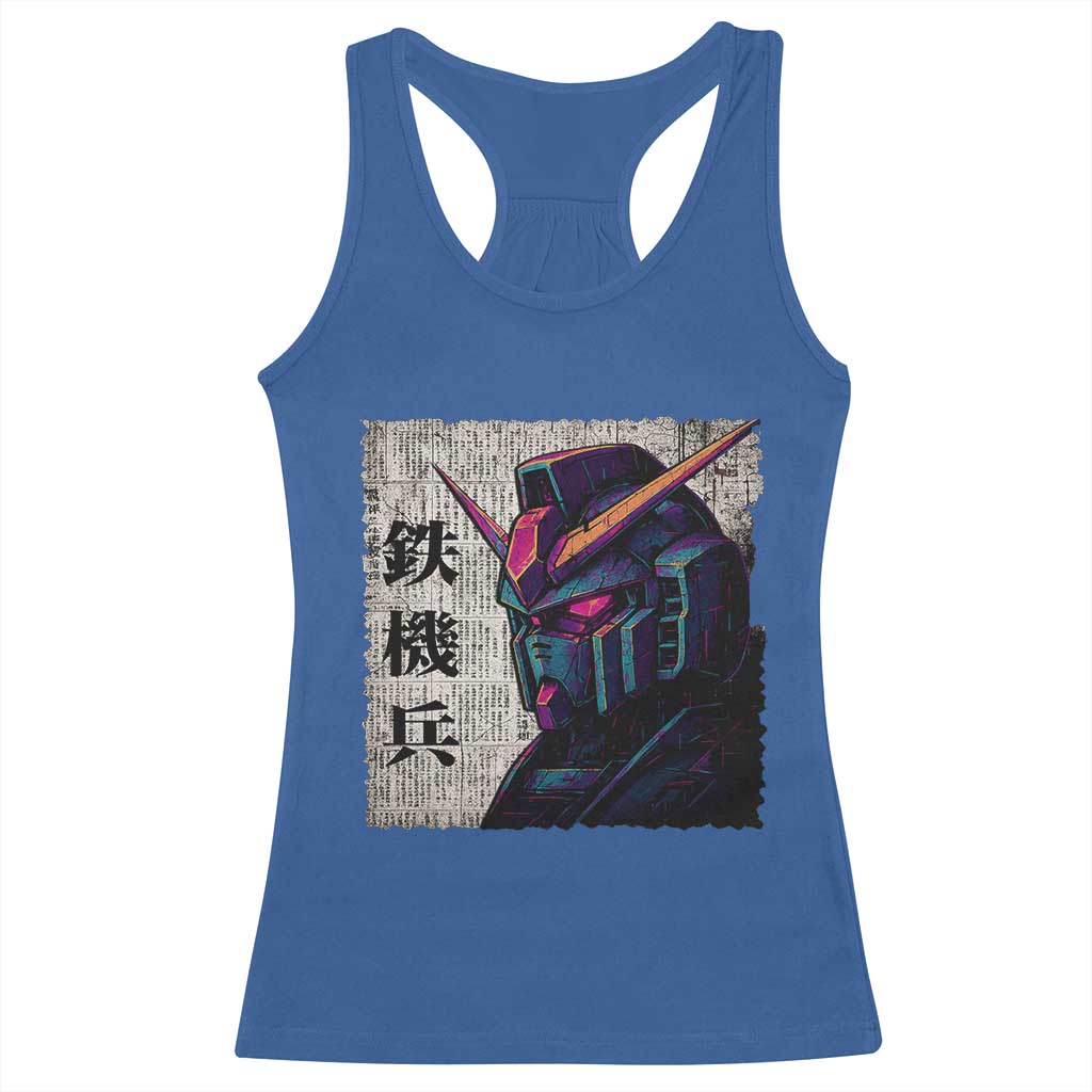 Japanese Mecha Robot Racerback Tank Top Samurai Inspired Futuristic Kanji Design