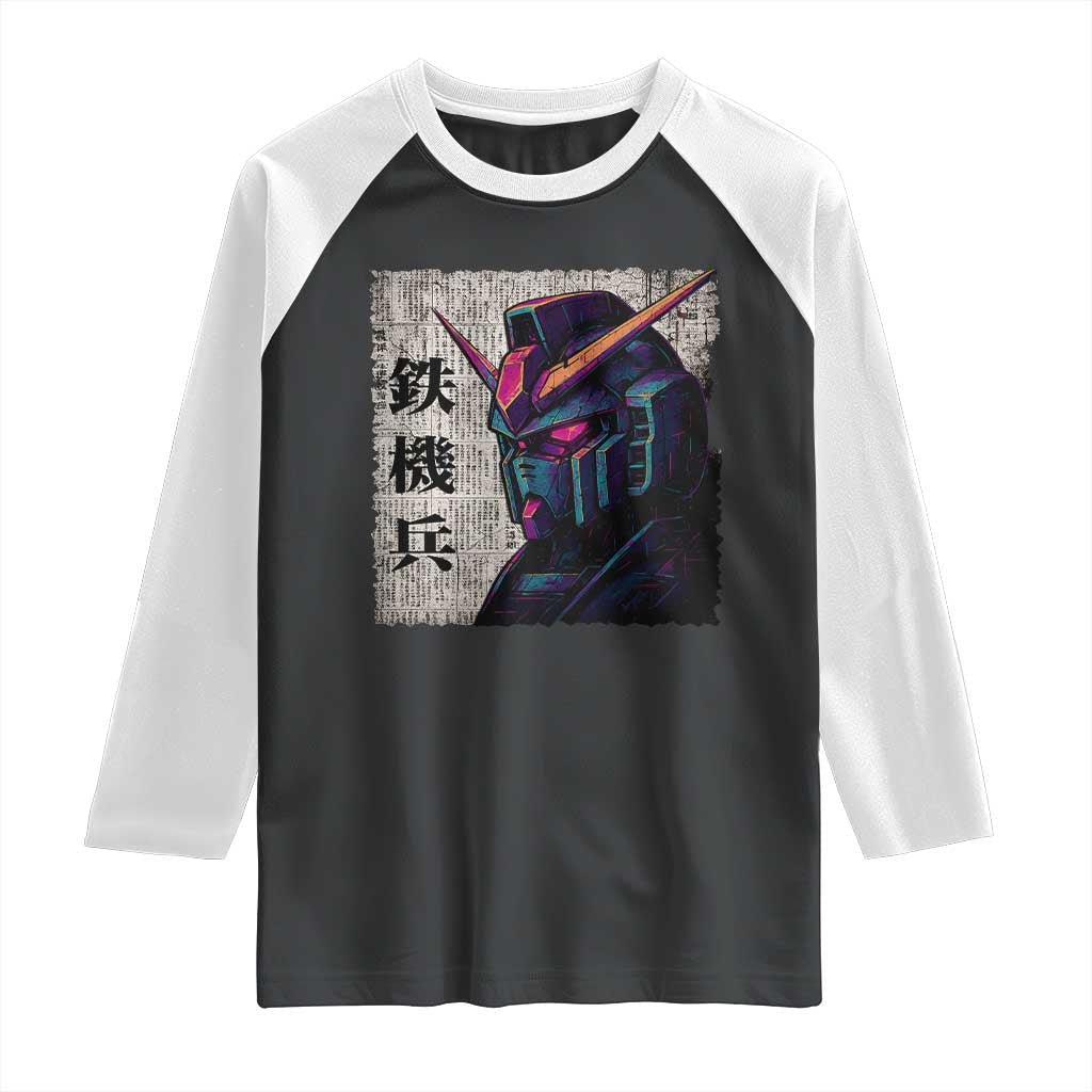 Japanese Mecha Robot Raglan Shirt Samurai Inspired Futuristic Kanji Design