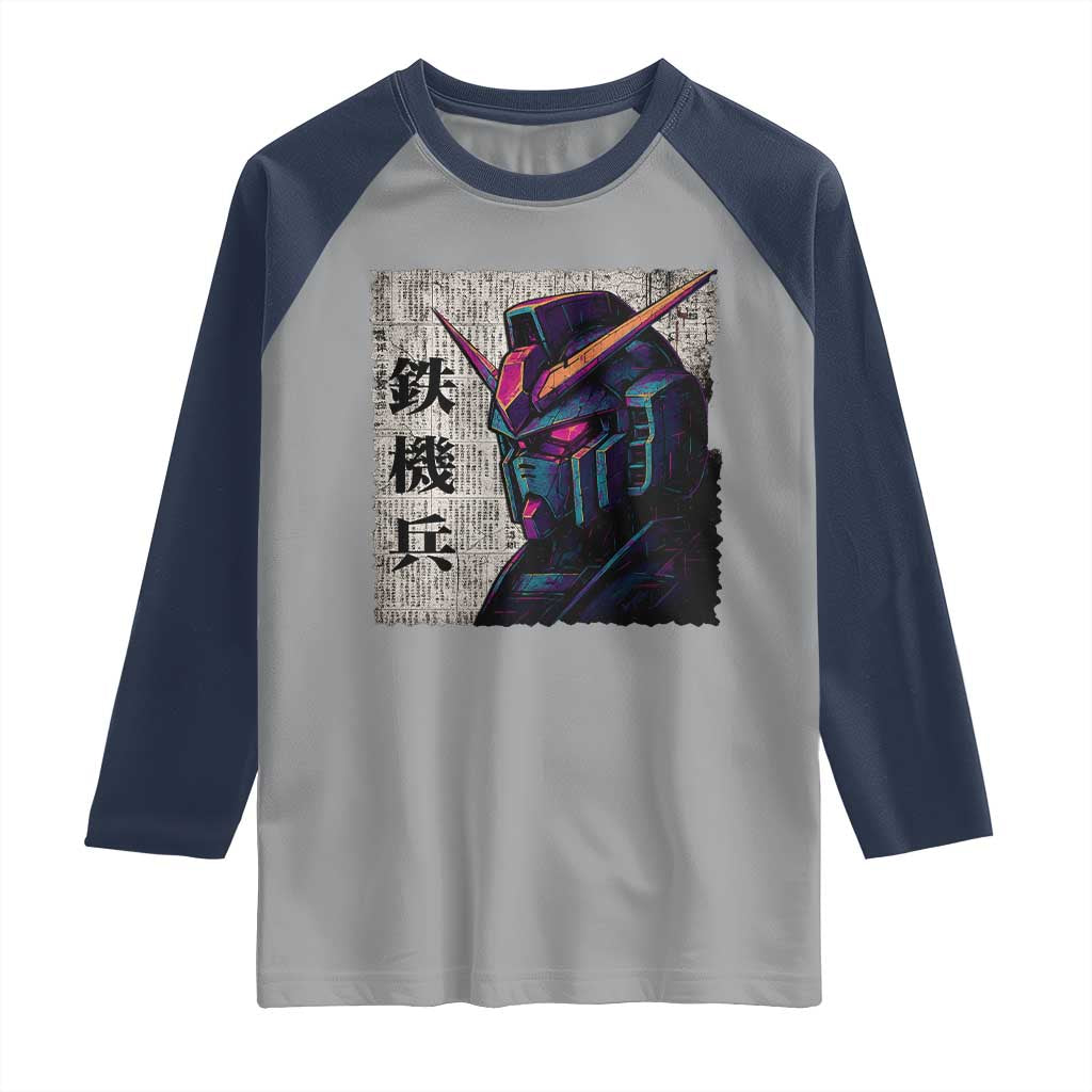 Japanese Mecha Robot Raglan Shirt Samurai Inspired Futuristic Kanji Design