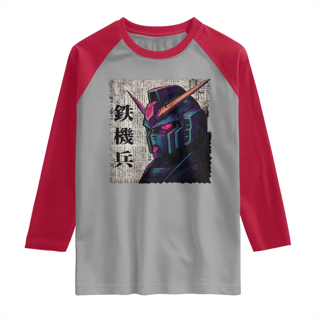Japanese Mecha Robot Raglan Shirt Samurai Inspired Futuristic Kanji Design