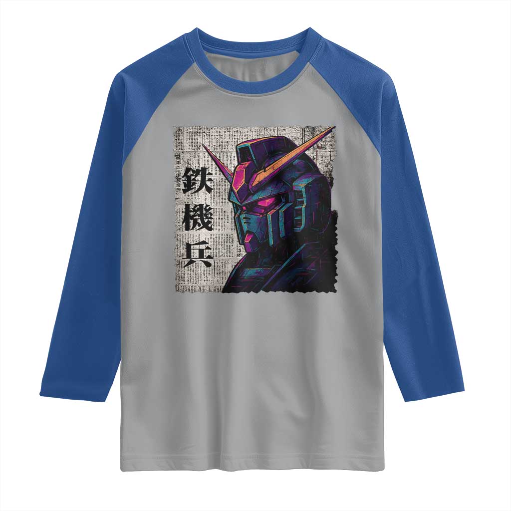 Japanese Mecha Robot Raglan Shirt Samurai Inspired Futuristic Kanji Design