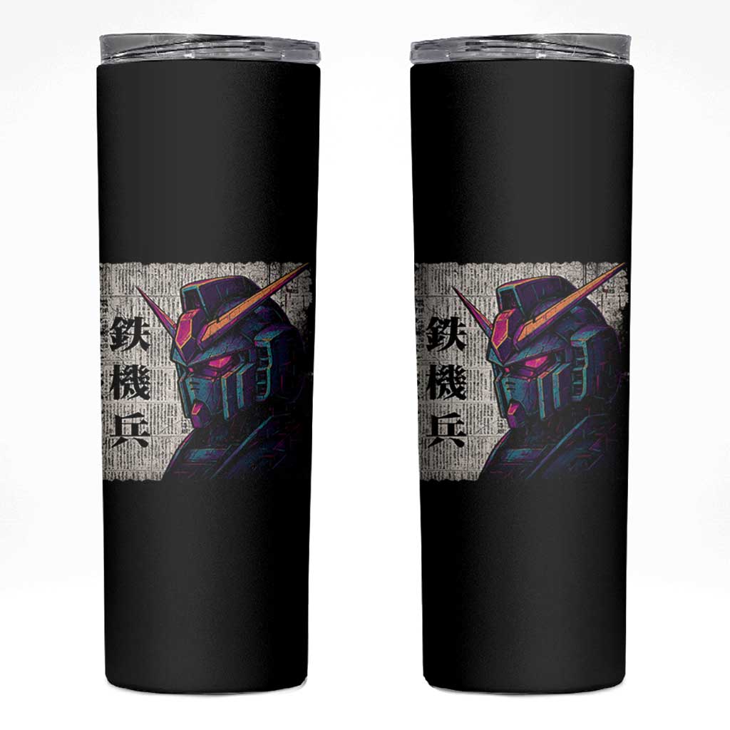 Japanese Mecha Robot Skinny Tumbler Samurai Inspired Futuristic Kanji Design