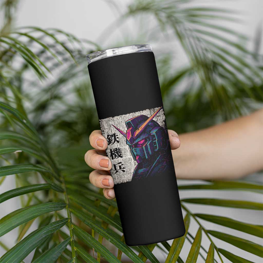Japanese Mecha Robot Skinny Tumbler Samurai Inspired Futuristic Kanji Design