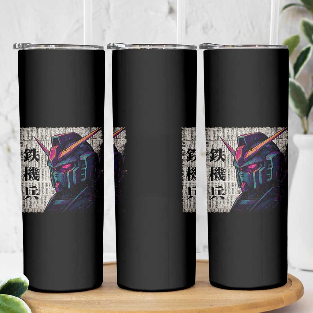 Japanese Mecha Robot Skinny Tumbler Samurai Inspired Futuristic Kanji Design