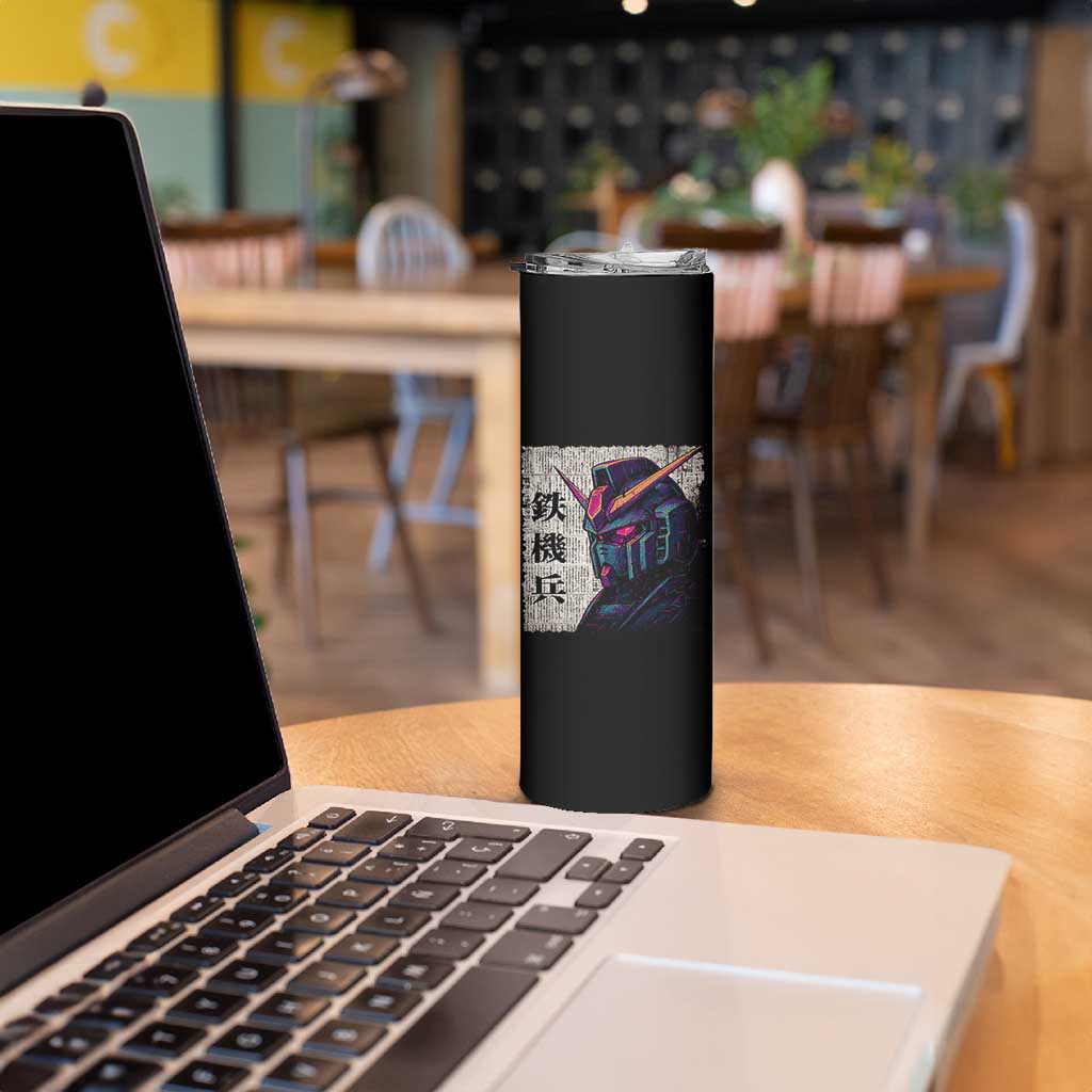 Japanese Mecha Robot Skinny Tumbler Samurai Inspired Futuristic Kanji Design