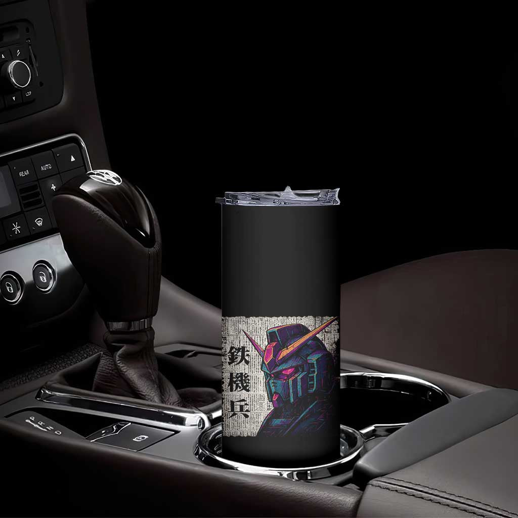 Japanese Mecha Robot Skinny Tumbler Samurai Inspired Futuristic Kanji Design
