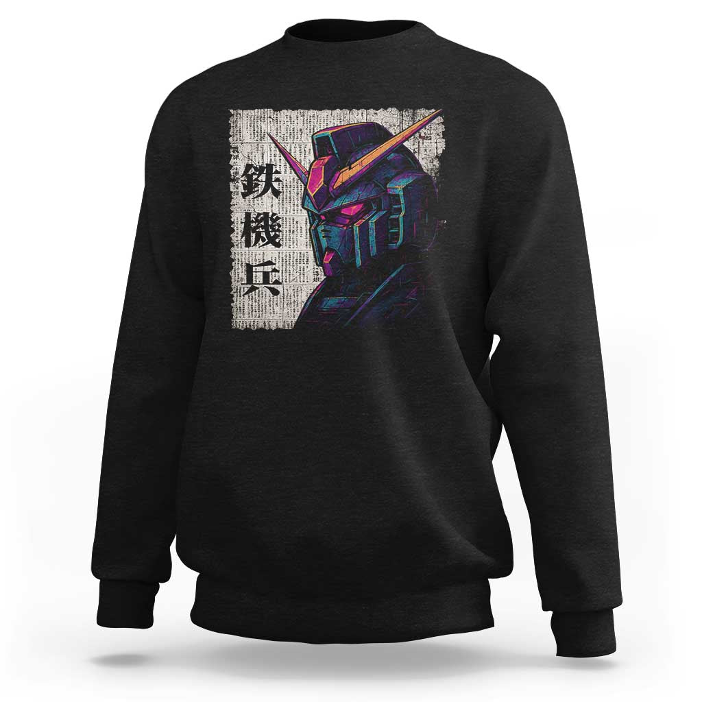Japanese Mecha Robot Sweatshirt Samurai Inspired Futuristic Kanji Design