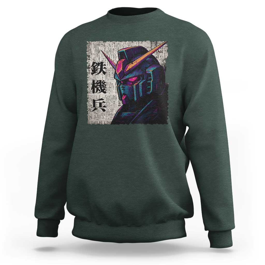 Japanese Mecha Robot Sweatshirt Samurai Inspired Futuristic Kanji Design