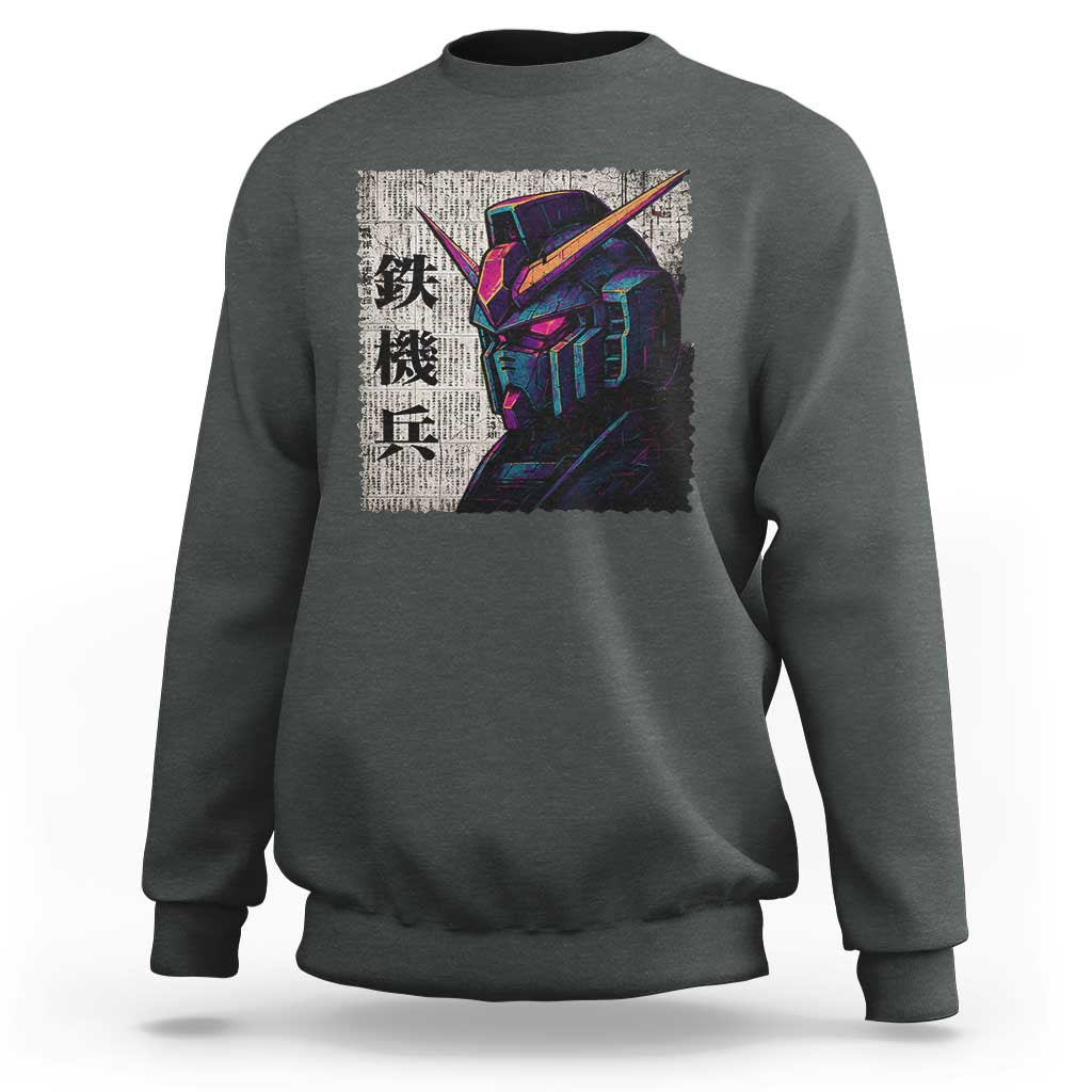 Japanese Mecha Robot Sweatshirt Samurai Inspired Futuristic Kanji Design