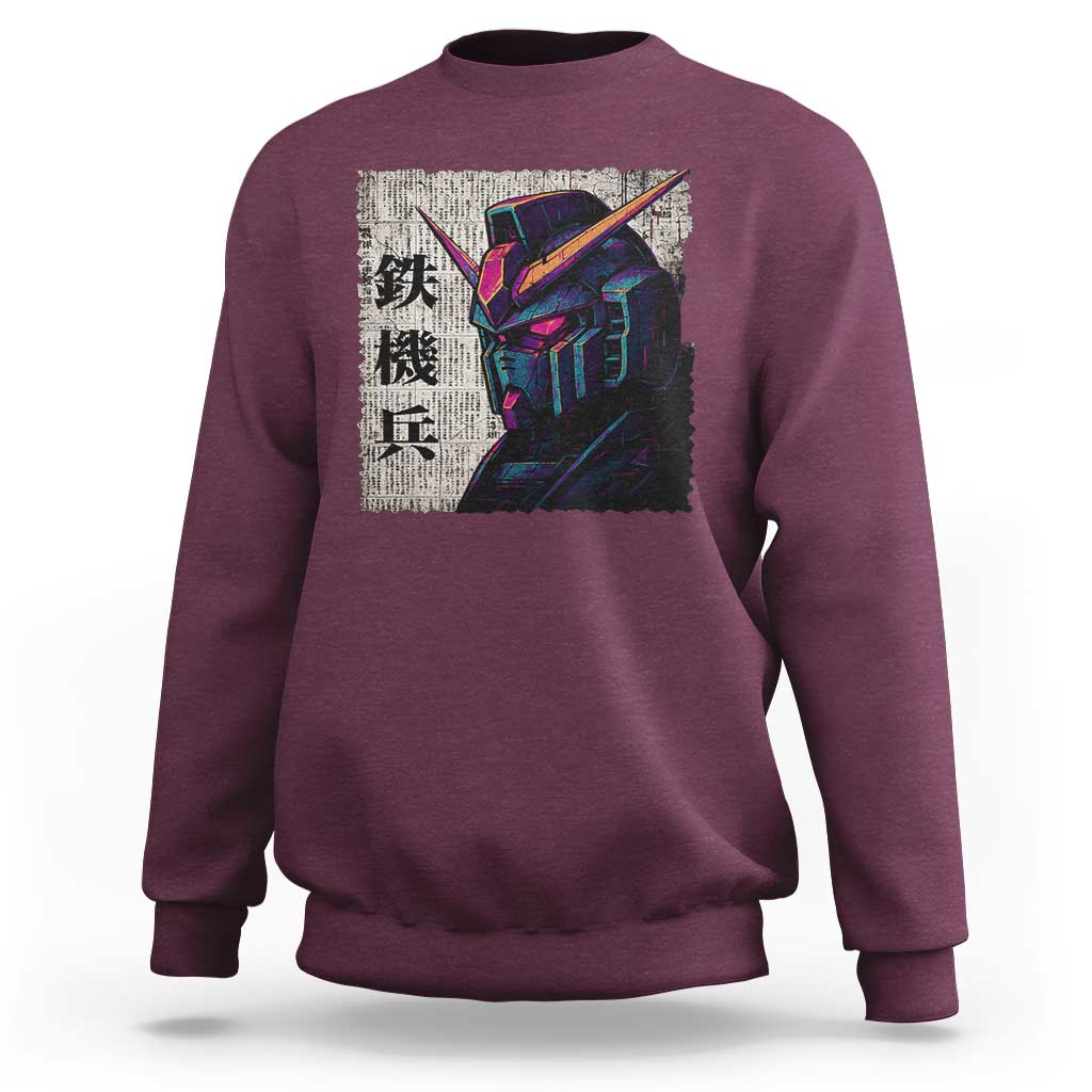 Japanese Mecha Robot Sweatshirt Samurai Inspired Futuristic Kanji Design