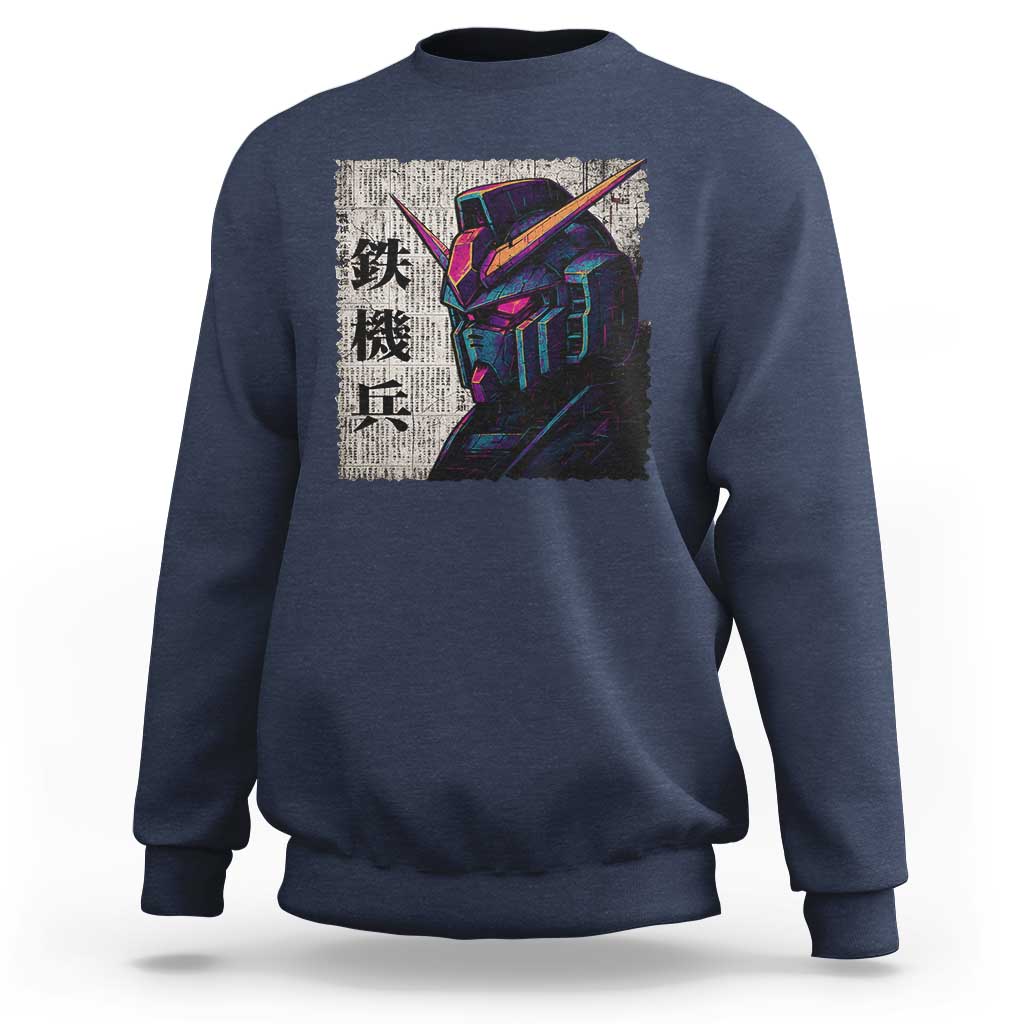 Japanese Mecha Robot Sweatshirt Samurai Inspired Futuristic Kanji Design