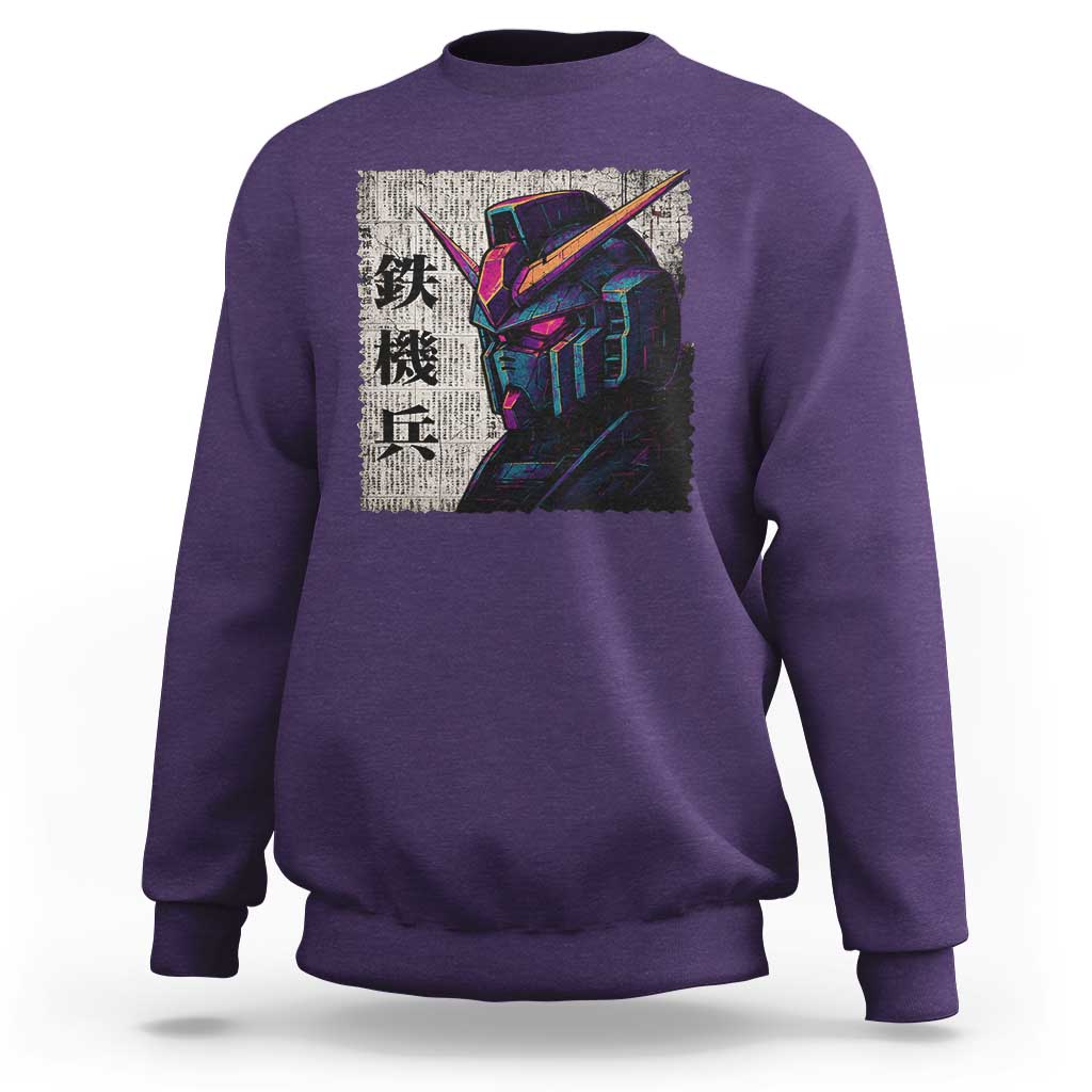 Japanese Mecha Robot Sweatshirt Samurai Inspired Futuristic Kanji Design