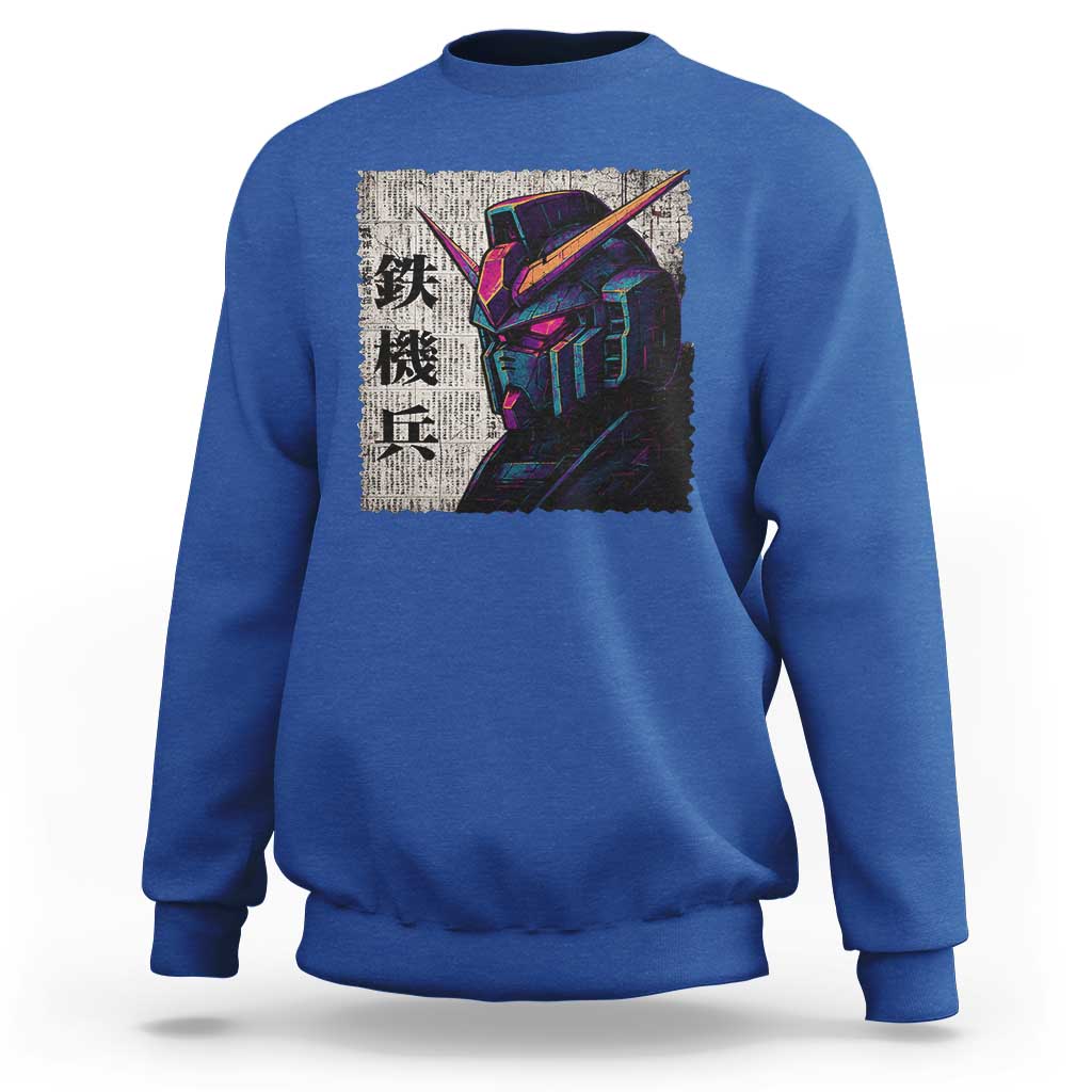 Japanese Mecha Robot Sweatshirt Samurai Inspired Futuristic Kanji Design