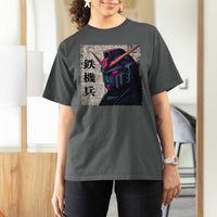 Japanese Mecha Robot T Shirt For Women Samurai Inspired Futuristic Kanji Design