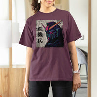 Japanese Mecha Robot T Shirt For Women Samurai Inspired Futuristic Kanji Design