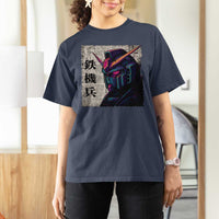 Japanese Mecha Robot T Shirt For Women Samurai Inspired Futuristic Kanji Design